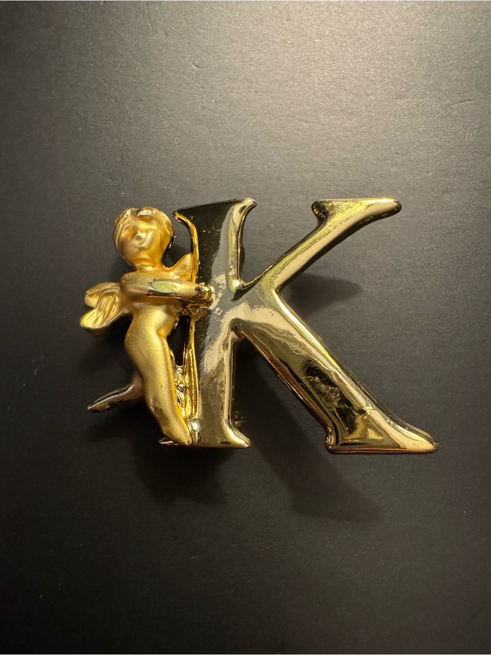 Vintage L Razza K Initial Cherub Angel Gold Tone Pin
